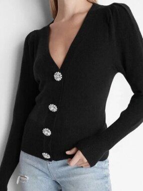 Express Black Knit Cardigan with Decorative Buttons